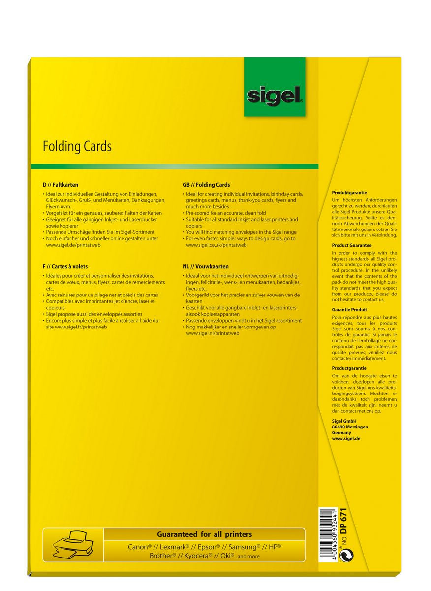 Sigel Grusskarte – A5 (148 × 210 mm) – für Inkjet/Laser/Kopierer, 185 g/m², 50er Pack