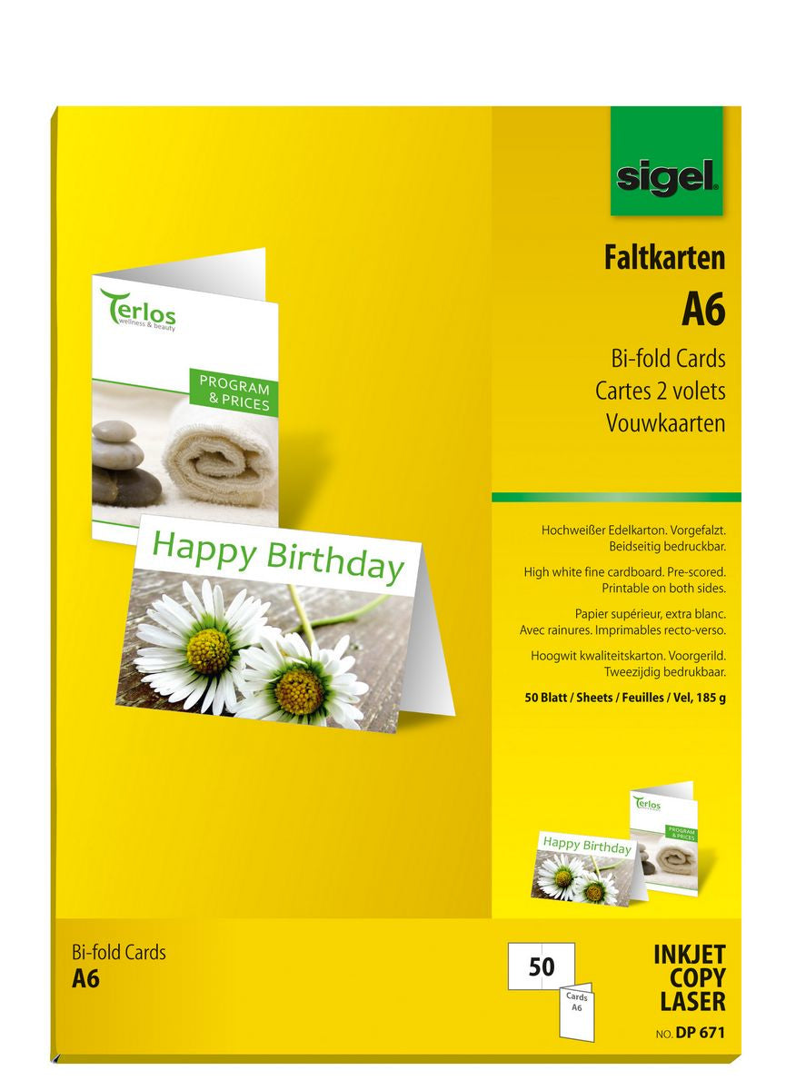 Sigel Grusskarte – A5 (148 × 210 mm) – für Inkjet/Laser/Kopierer, 185 g/m², 50er Pack