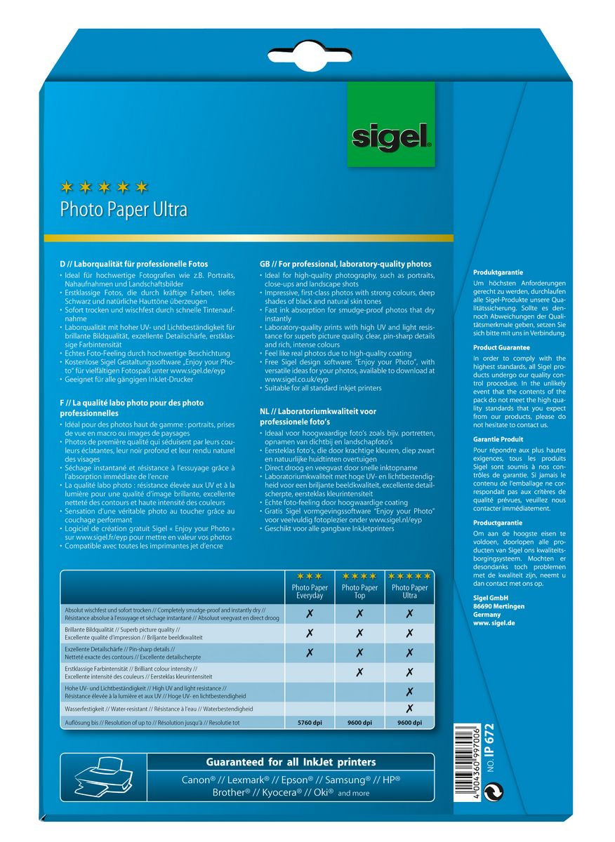 Sigel Fotopapier – seidenmatt, A4, 260 g/m², 20 Blatt – für Inkjet-Drucker