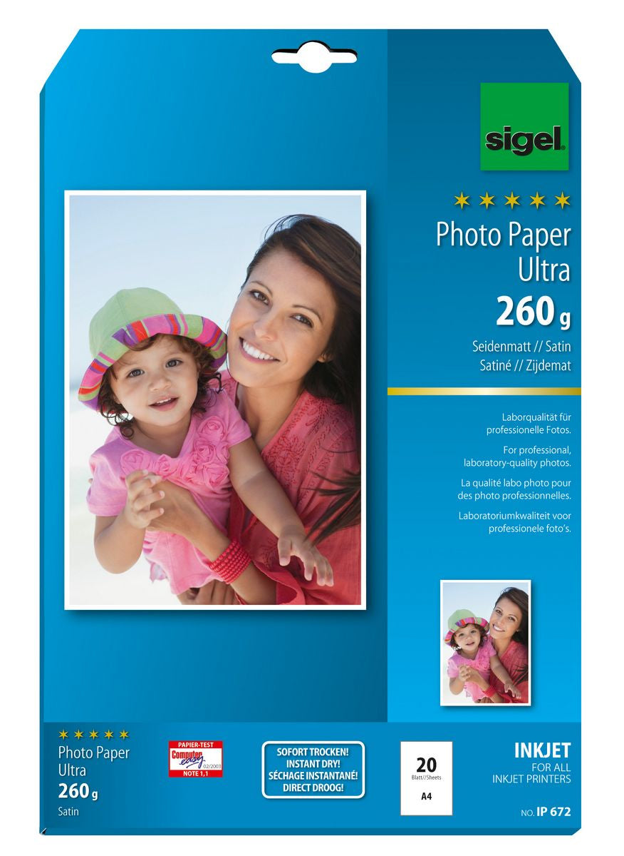 Sigel Fotopapier – seidenmatt, A4, 260 g/m², 20 Blatt – für Inkjet-Drucker