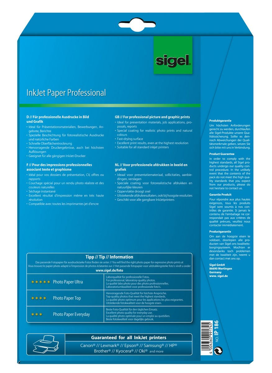 Sigel Inkjetpapier, matt, weiss, A4, 160 g/m², für Inkjet, 25 Blatt