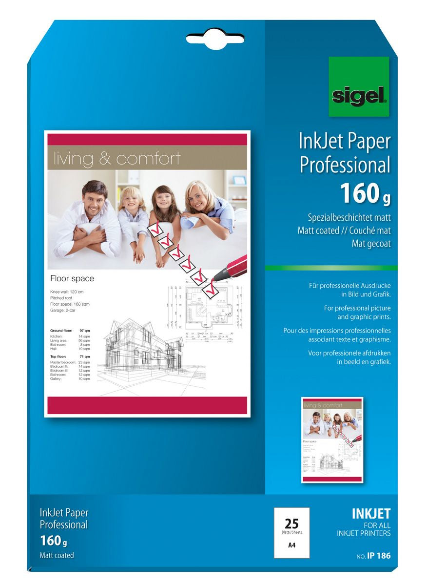 Sigel Inkjetpapier, matt, weiss, A4, 160 g/m², für Inkjet, 25 Blatt