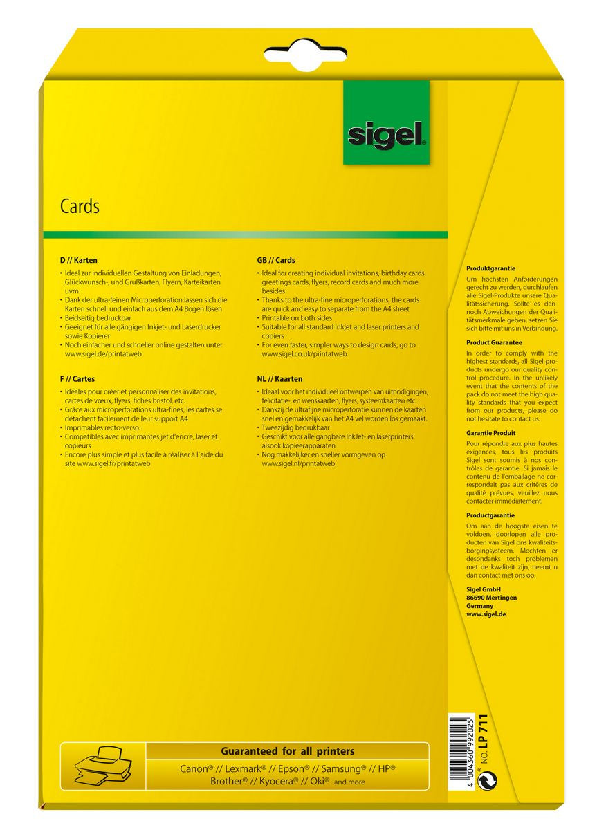 Sigel Postkarten A6 (105 × 148 mm), 185 g/m², weiss – für Inkjet, Laser, Kopierer