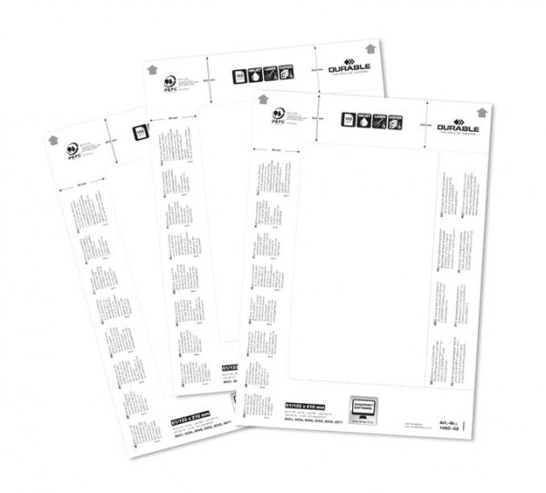 Durable Schuletiketten – für Namensschilder 8031, 8034, 8048 und mehr – 210×61 mm, 20 Stk, 20 Bogen, Papier