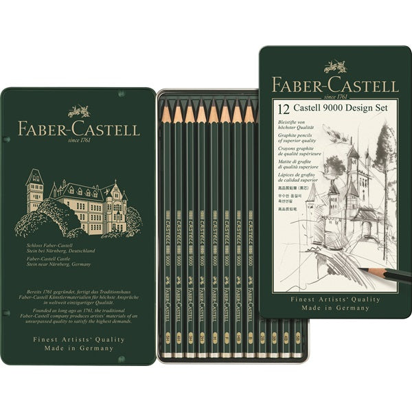 Faber-Castell CASTELL 9000 Bleistifte, Metalletui – 12er-Set