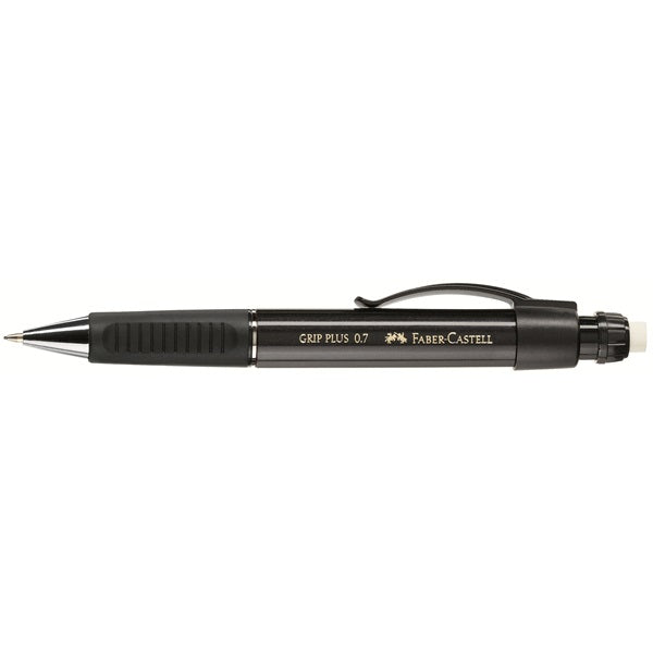 Faber-Castell Grip Plus 1307 Druckbleistift – 0,7 mm – Schwarz – mit Radierer – 1er-Pack