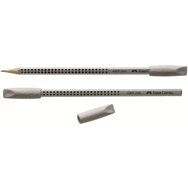 Faber-Castell Ersatzradierer Grip 2001 – für Bleistifte – 2er-Pack – Kunststoff – grau – 10 × 40 × 10 mm