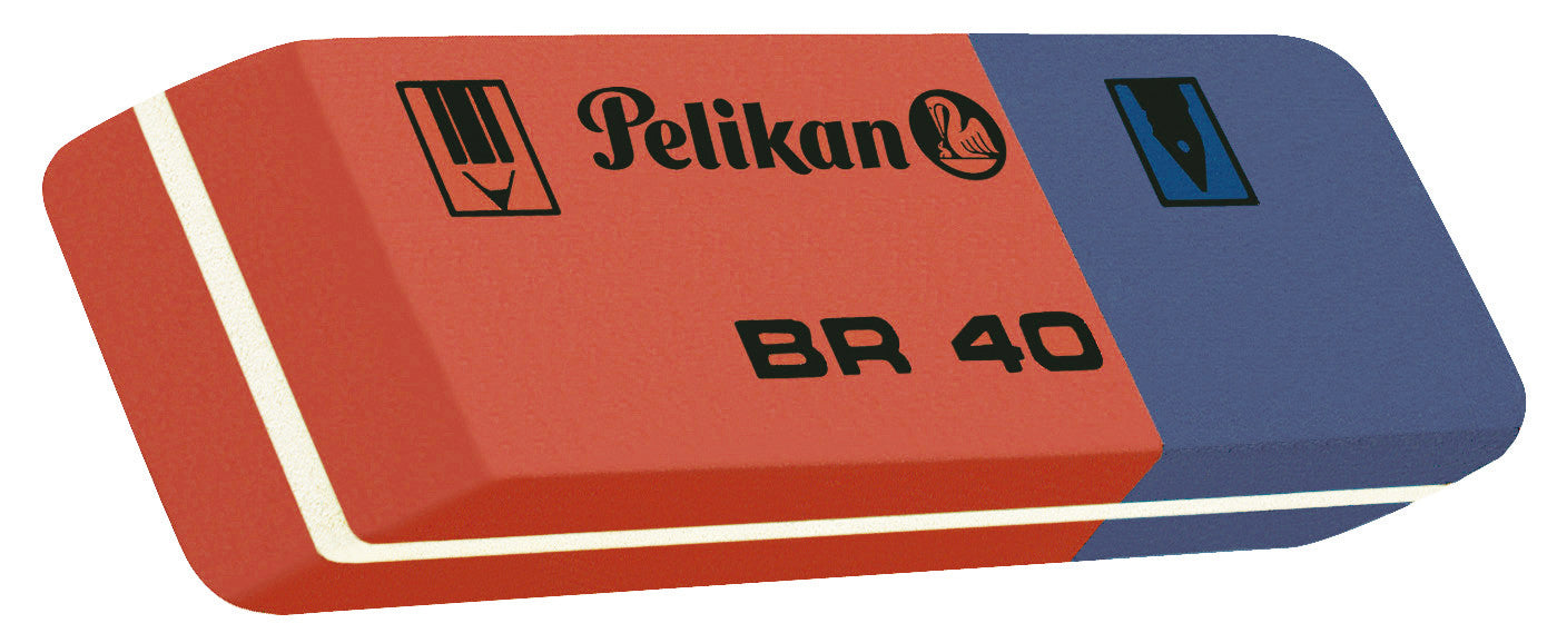 Pelikan Radiergummi BR 40 – für Bleistifte, Tinte & Kugelschreiber, 54 × 19 × 8 mm, blau & rot, 40 Stk.