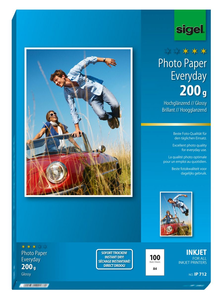 Sigel InkJet Everyday Fotopapier – glänzend, A4, 190 g/m², 100 Blatt, für Inkjet