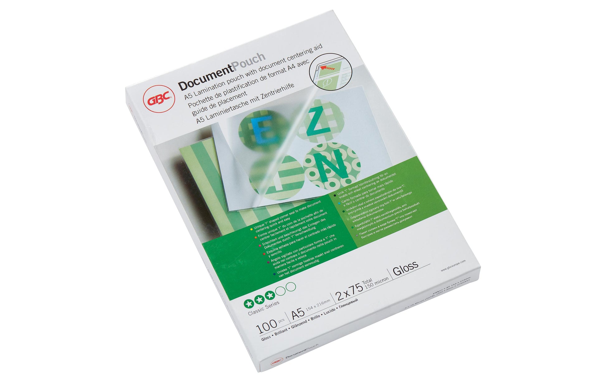 GBC Laminierfolien A5, glänzend – 75 µm, 154 × 216 mm, 100 Stk.