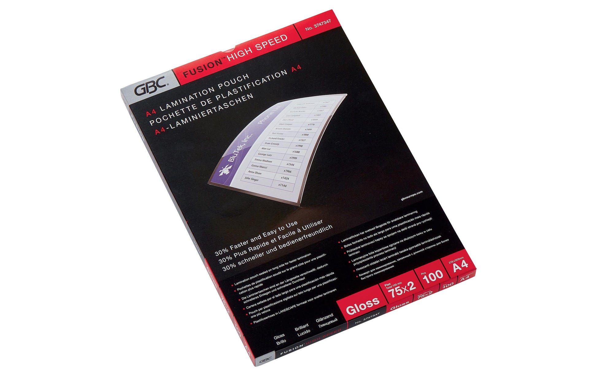 GBC Laminierfolien A4, glänzend – 75 µm, 216 × 303 mm, 100 Stk.