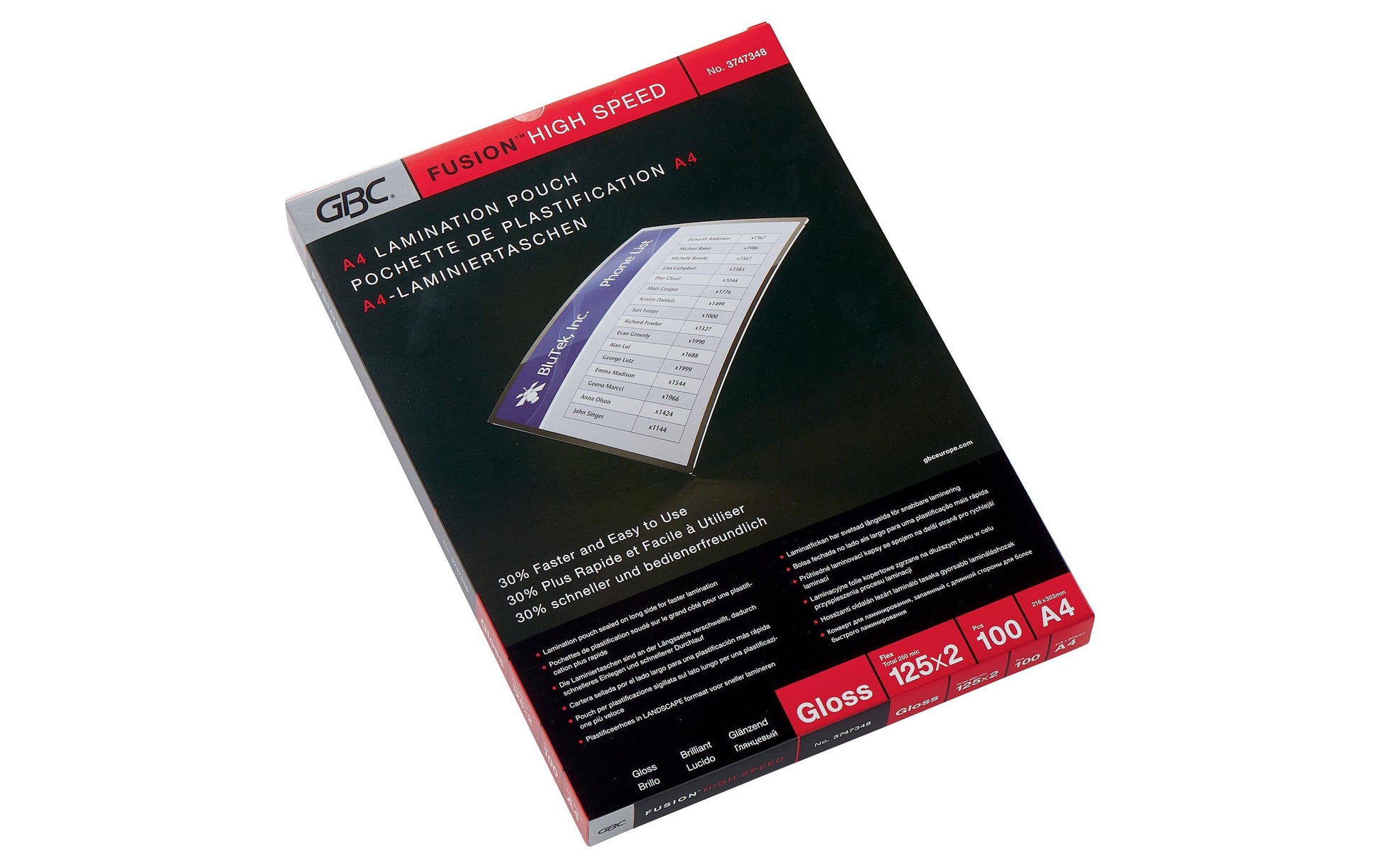 GBC Laminierfolien A4, glänzend – 125 µm, 216 × 303 mm, 100 Stk.