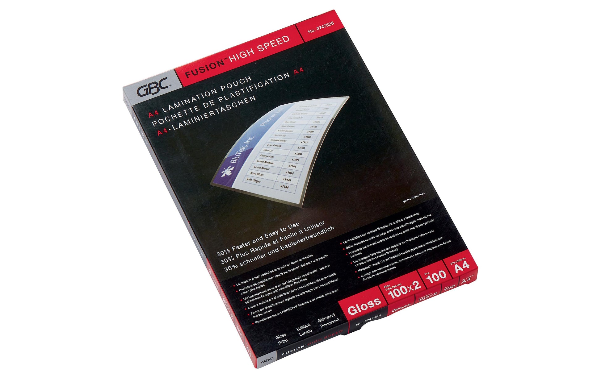 GBC Laminierfolien A4 – 200 µm, glänzend, 100 Stück