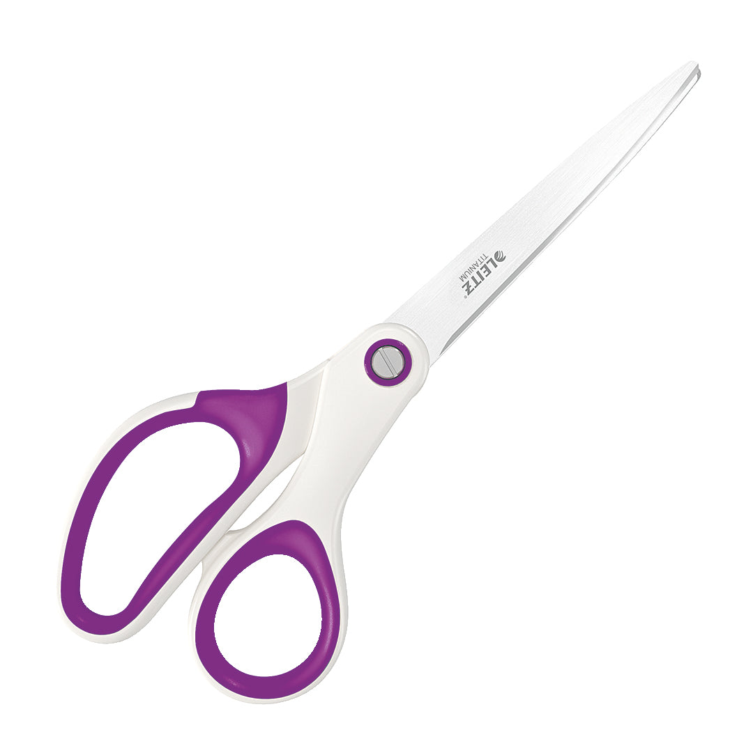 Leitz WOW Schere – Edelstahl, titanbeschichtet, ergonomischer Griff, Violett/Weiss