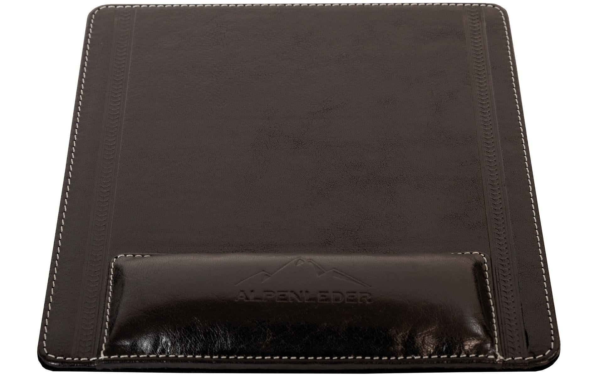 Alpenleder Mausmatte mit Handgelenkauflage – Konstanz – für Maus – Leder, Anti-Rutsch-Basis – 220×240×10 mm