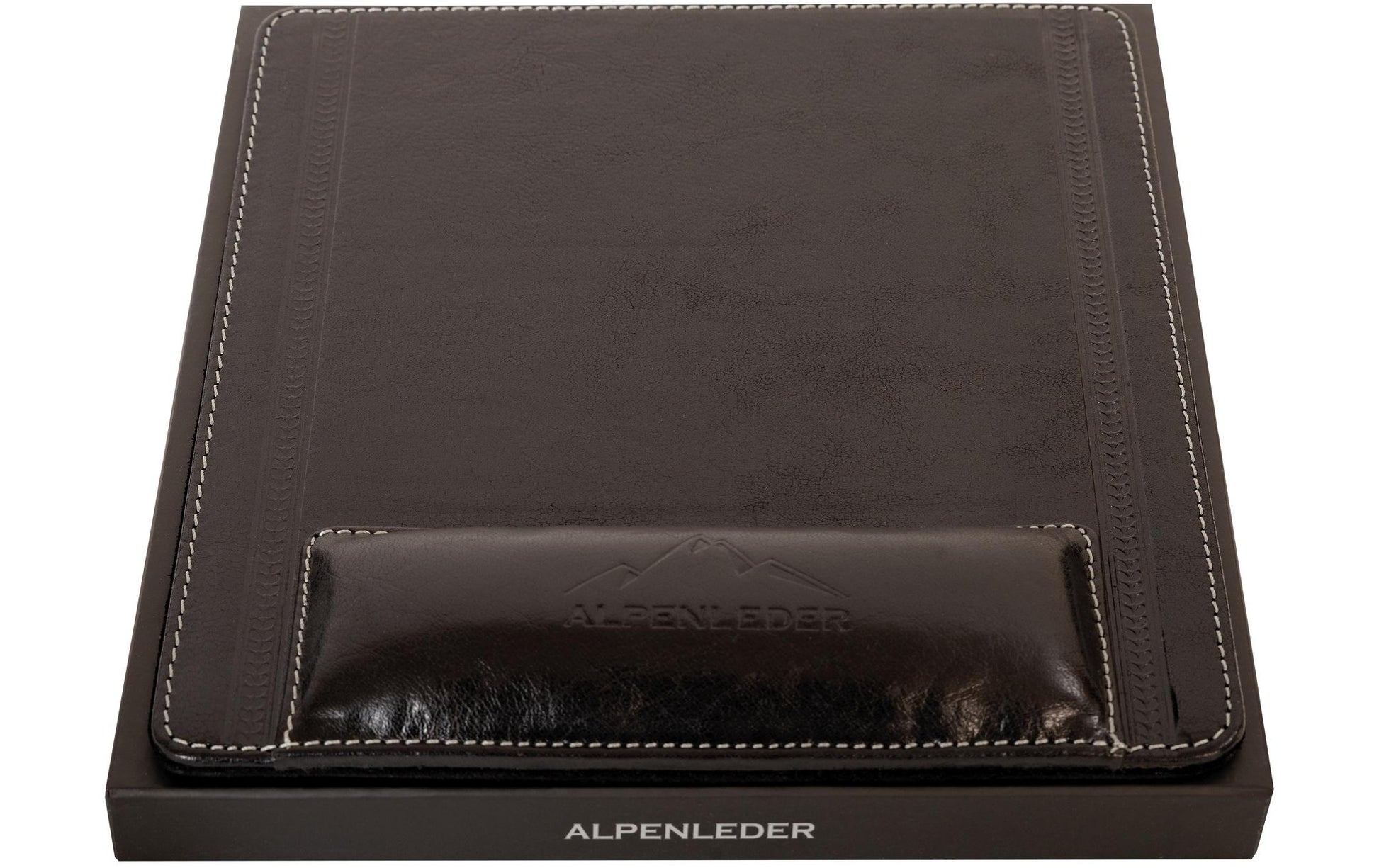 Alpenleder Mausmatte mit Handgelenkauflage – Konstanz – für Maus – Leder, Anti-Rutsch-Basis – 220×240×10 mm
