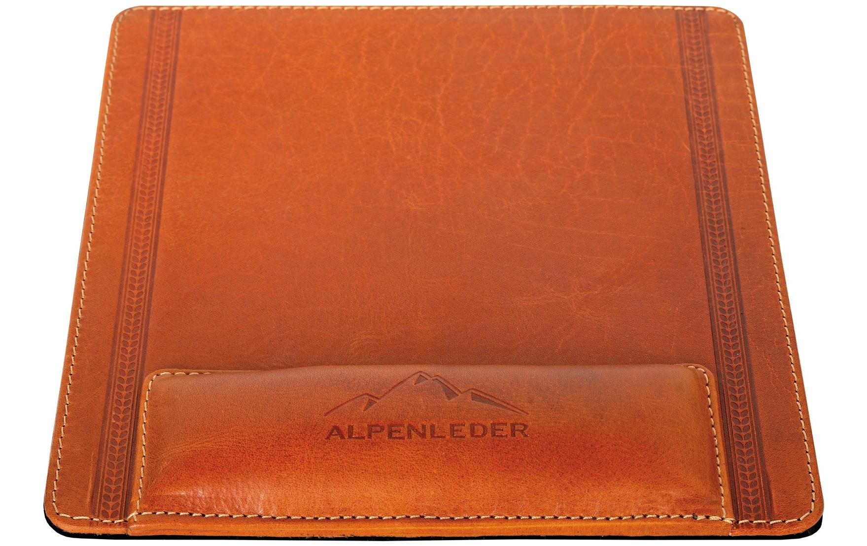 Alpenleder Mausmatte mit Handgelenkauflage – für Maus – Leder – 220×240×10 mm – Hellbraun