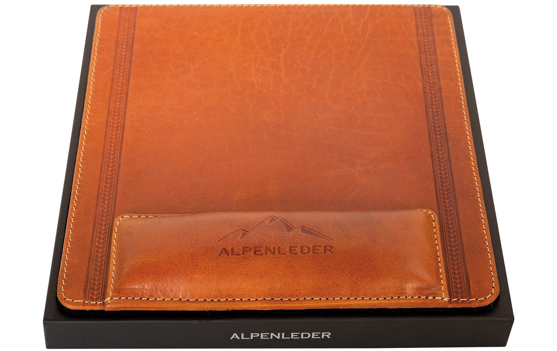 Alpenleder Mausmatte mit Handgelenkauflage – für Maus – Leder – 220×240×10 mm – Hellbraun