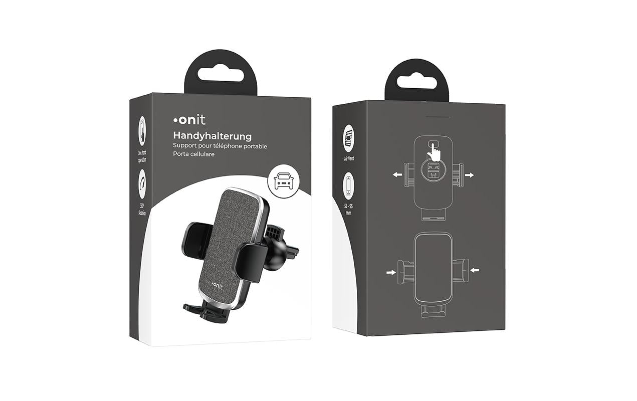 ONIT Auto-Halterung, Lüftung, drehbar, neigbar – für Geräte 55–95 mm – Schwarz, ABS