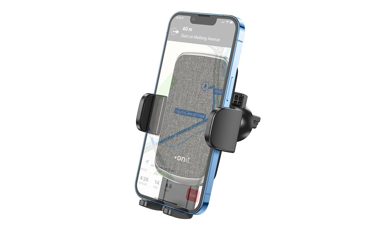 ONIT Auto-Halterung, Lüftung, drehbar, neigbar – für Geräte 55–95 mm – Schwarz, ABS