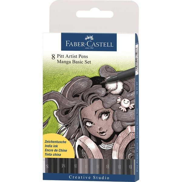 Faber-Castell Tuschestifte, Strichbreite 0,3 mm und 0,7 mm, wasserfest, 8 Stk.