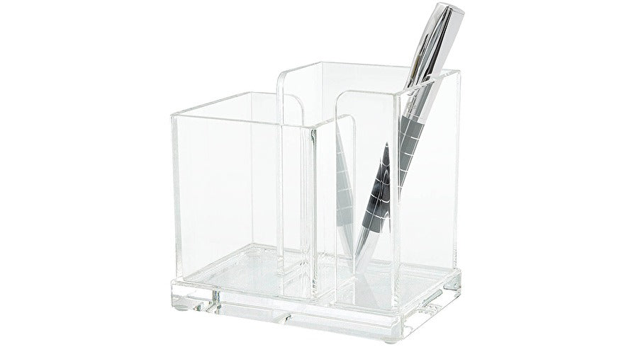 Wedo Stifteköcher – 2 Fächer, transparent, Acryl, B 120 × H 100 × T 85 mm