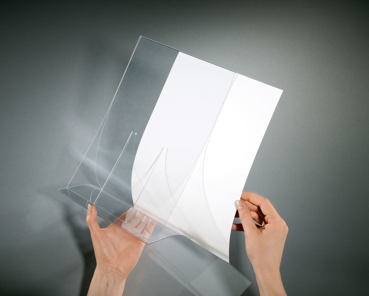 Sigel Tischaufsteller – für A4 Hochformat, transparent, Kunststoff, 220 × 150 × 335 mm