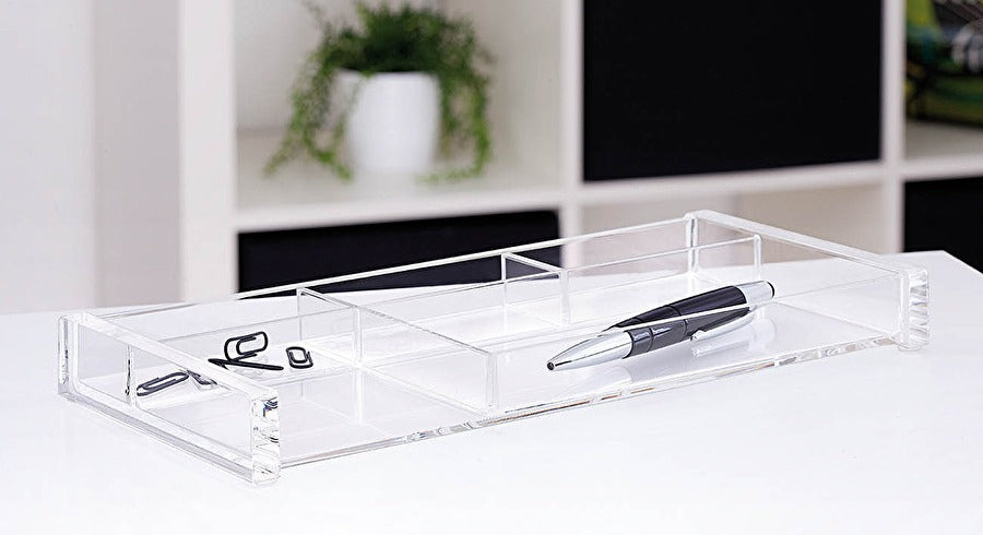 Wedo CRISTALLIC 601616 Stifteköcher – 5 Fächer, rutschfest, transparent, Acryl, B 270 × H 30 × T 125 mm