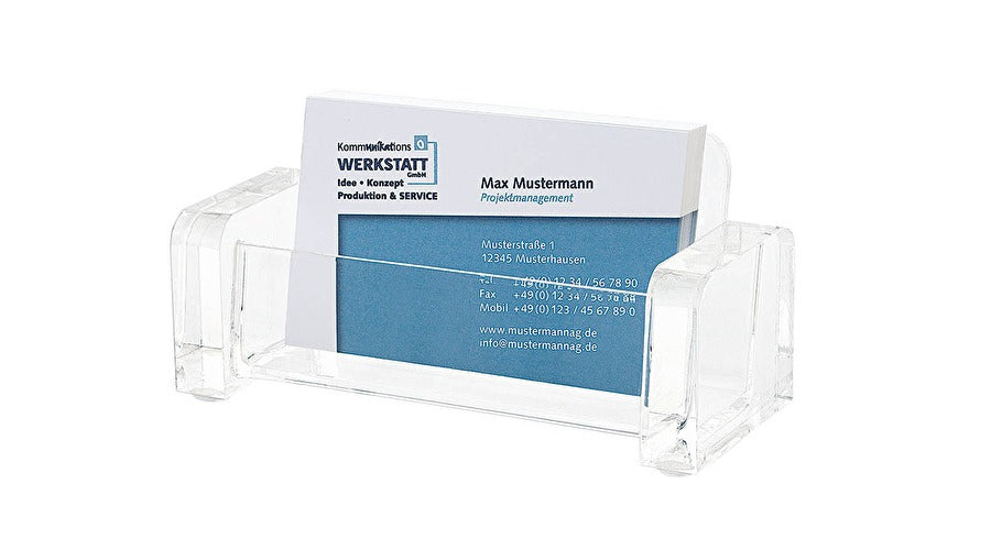 Wedo Visitenkartenhalter CRISTAL – Acryl, transparent, rutschfeste Füsse, 114 × 55 × 50 mm