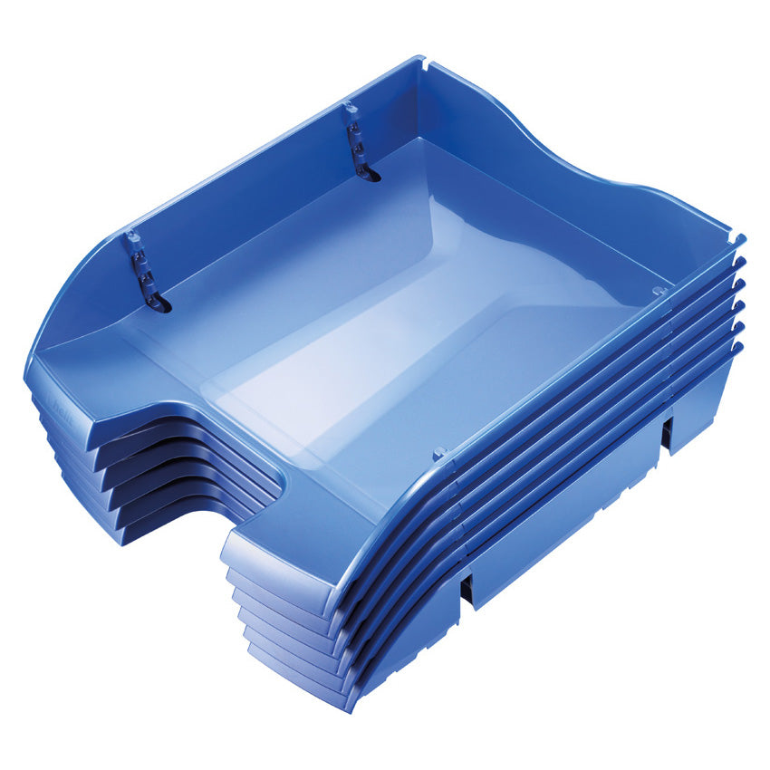 Helit Briefkorb – PET, für A4, C4, stapelbar, mit Beschriftungsfeld, glänzend, blau, B 275 × H 66 × T 355 mm