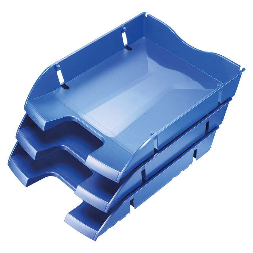 Helit Briefkorb – PET, für A4, C4, stapelbar, mit Beschriftungsfeld, glänzend, blau, B 275 × H 66 × T 355 mm