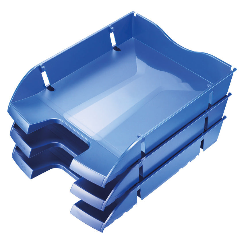 Helit Briefkorb – PET, für A4, C4, stapelbar, mit Beschriftungsfeld, glänzend, blau, B 275 × H 66 × T 355 mm