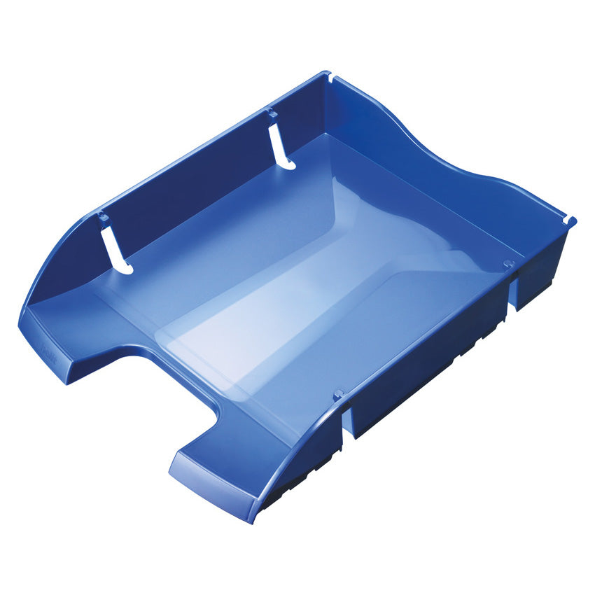 Helit Briefkorb – PET, für A4, C4, stapelbar, mit Beschriftungsfeld, glänzend, blau, B 275 × H 66 × T 355 mm