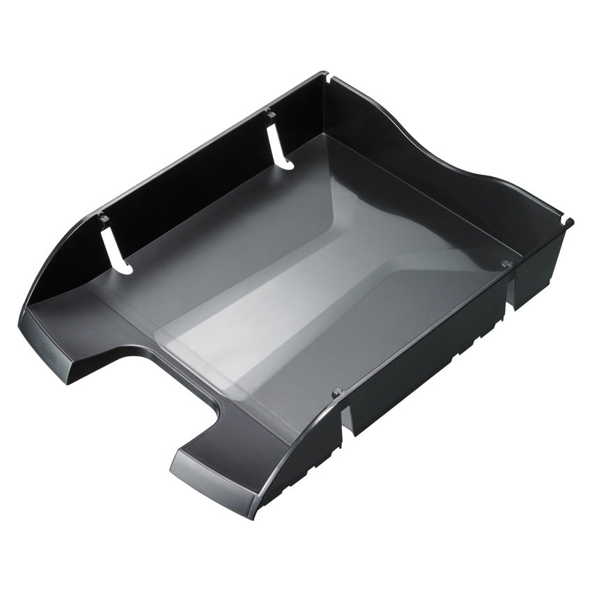 Helit Briefkorb – mit Griffausschnitt, mit Beschriftungsfeld, glänzend, schwarz, B 275 × H 66 × T 355 mm