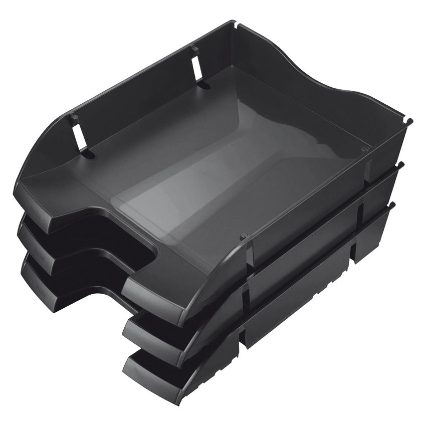 Helit Briefkorb – mit Griffausschnitt, mit Beschriftungsfeld, glänzend, schwarz, B 275 × H 66 × T 355 mm
