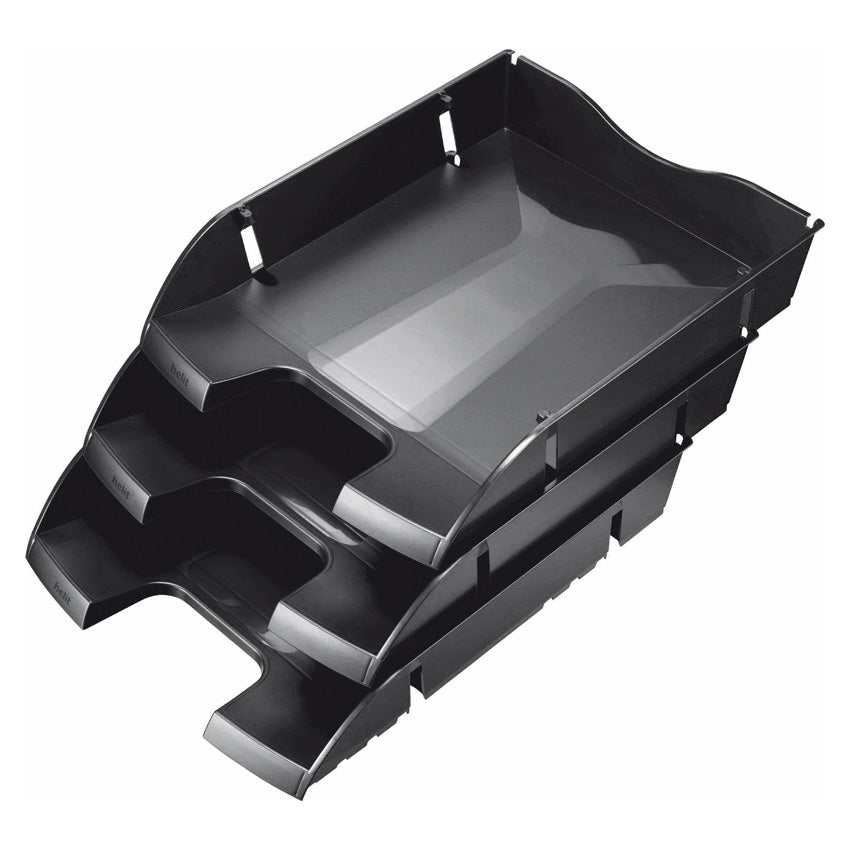 Helit Briefkorb – mit Griffausschnitt, mit Beschriftungsfeld, glänzend, schwarz, B 275 × H 66 × T 355 mm