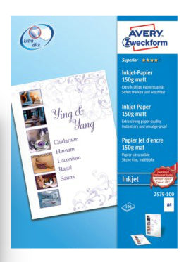 Avery Zweckform Inkjet-Papier – matt, A4, 150 g/m², 100 Blatt, einseitig beschichtet – für Inkjet-Drucker