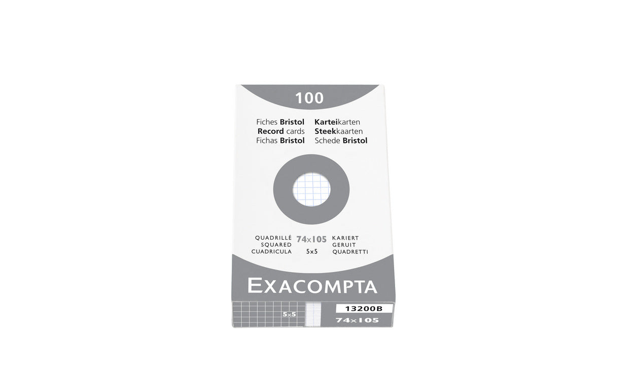 Exacompta Karteikarte A7 quer, kariert, weiss, 205 g/m², Karteikarton – 100 Stück