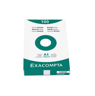 Exacompta Karteikarte A8 quer, liniert, weiss, 205 g/m², Karteikarton – 100 Stück