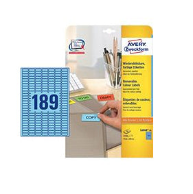 AVERY Zweckform L6048-20 – Etiketten A4 25 × 10 mm – Papier, blau – Laser/Inkjet – 189 pro Blatt, 20 Blätter