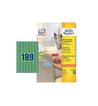 AVERY Zweckform L6049-20 – Etiketten A4 25 × 10 mm – Papier, grün – 189 pro Blatt, 20 Blätter – für Inkjet, Laser
