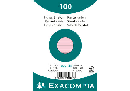 Exacompta Karteikarten – A6 – liniert, pink, 205 g/m² – 100 Stk