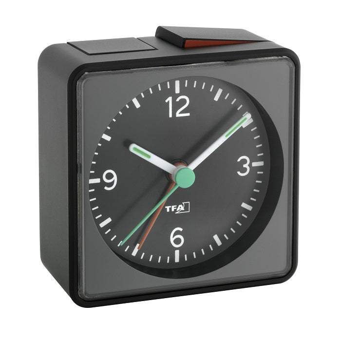 TFA-Dostmann TFA Dostmann PUSH Wecker – Analog, Schlummerfunktion, Hintergrundbeleuchtung, 7 × 7 × 3,7 cm, Schwarz