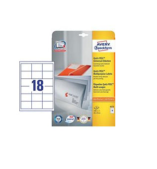 AVERY Zweckform 6171 – Etiketten A4 64 × 45 mm – Papier, weiss – Laser/Inkjet – 18 pro Blatt, 28 Blätter