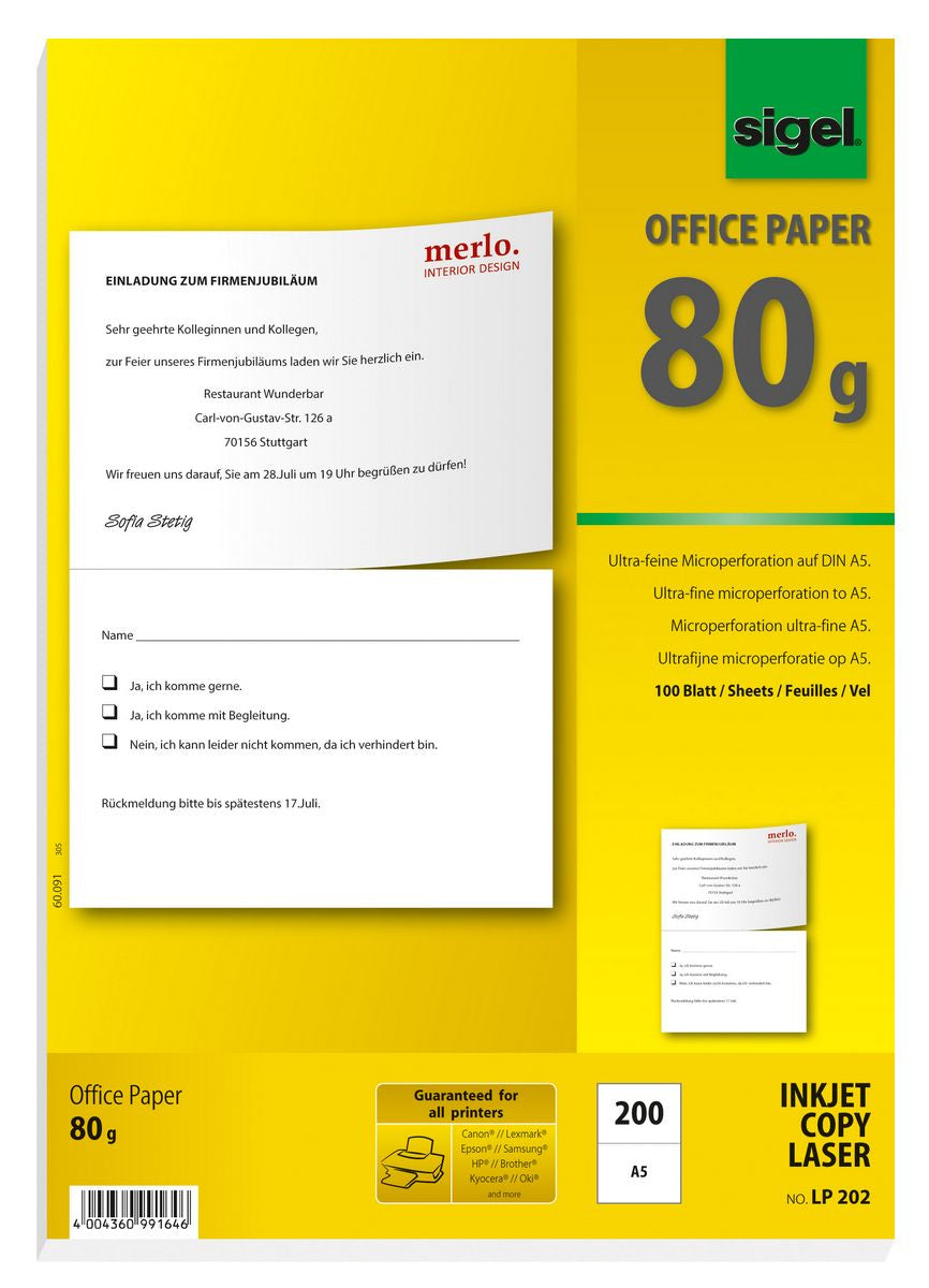 Sigel MultiPrint Universalpapier Weiss – A5, 80 g/m², 200 Blatt