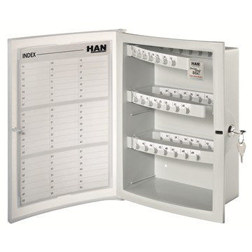 HAN INDEX – Schlüsselkasten, für 63 Schlüssel, Zylinderschloss, Polypropylen, Grau, 260 × 118 × 340 mm