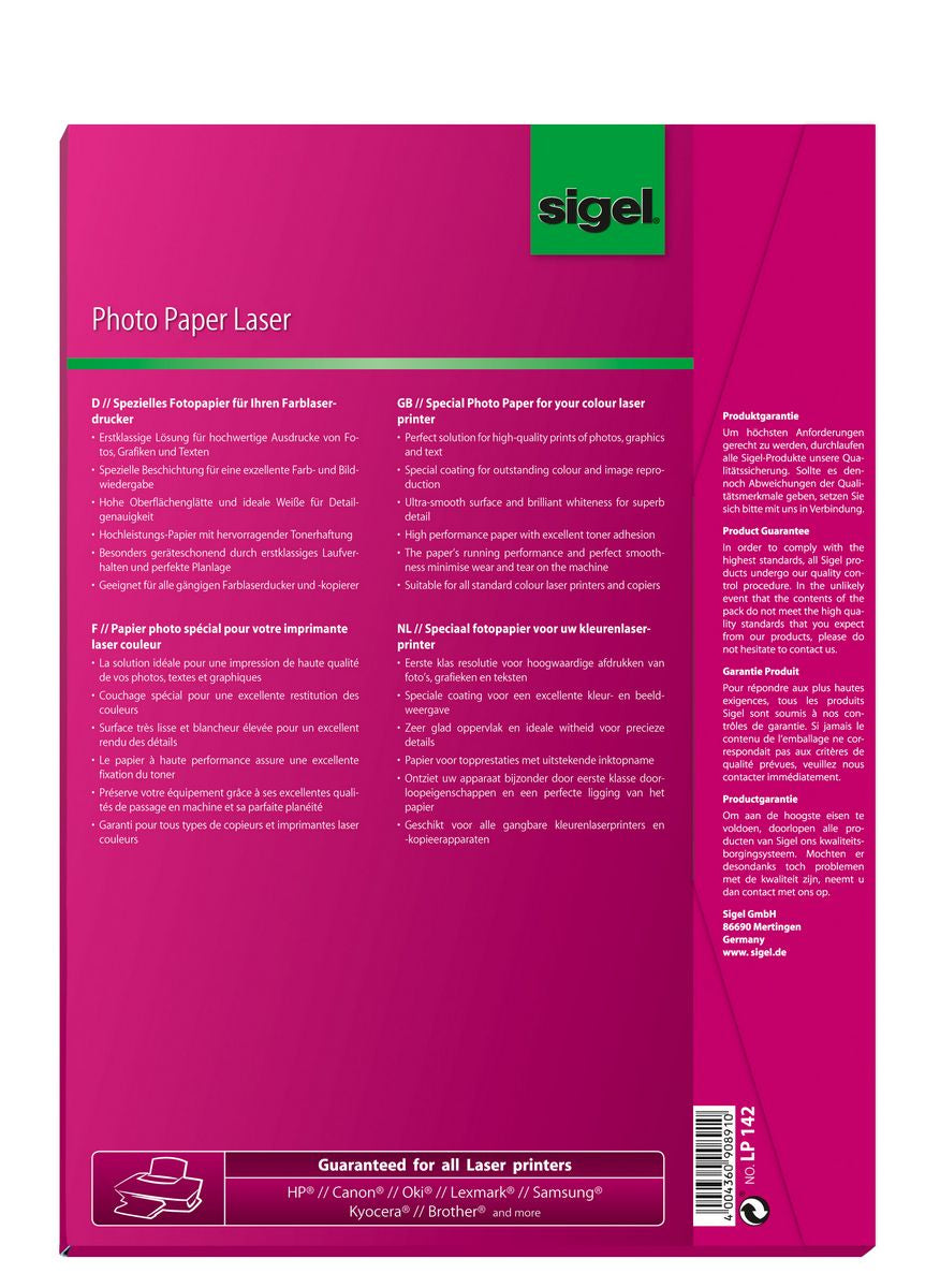 Sigel Fotopapier – glänzend, A4, 170 g/m², 100 Blatt, für Laser