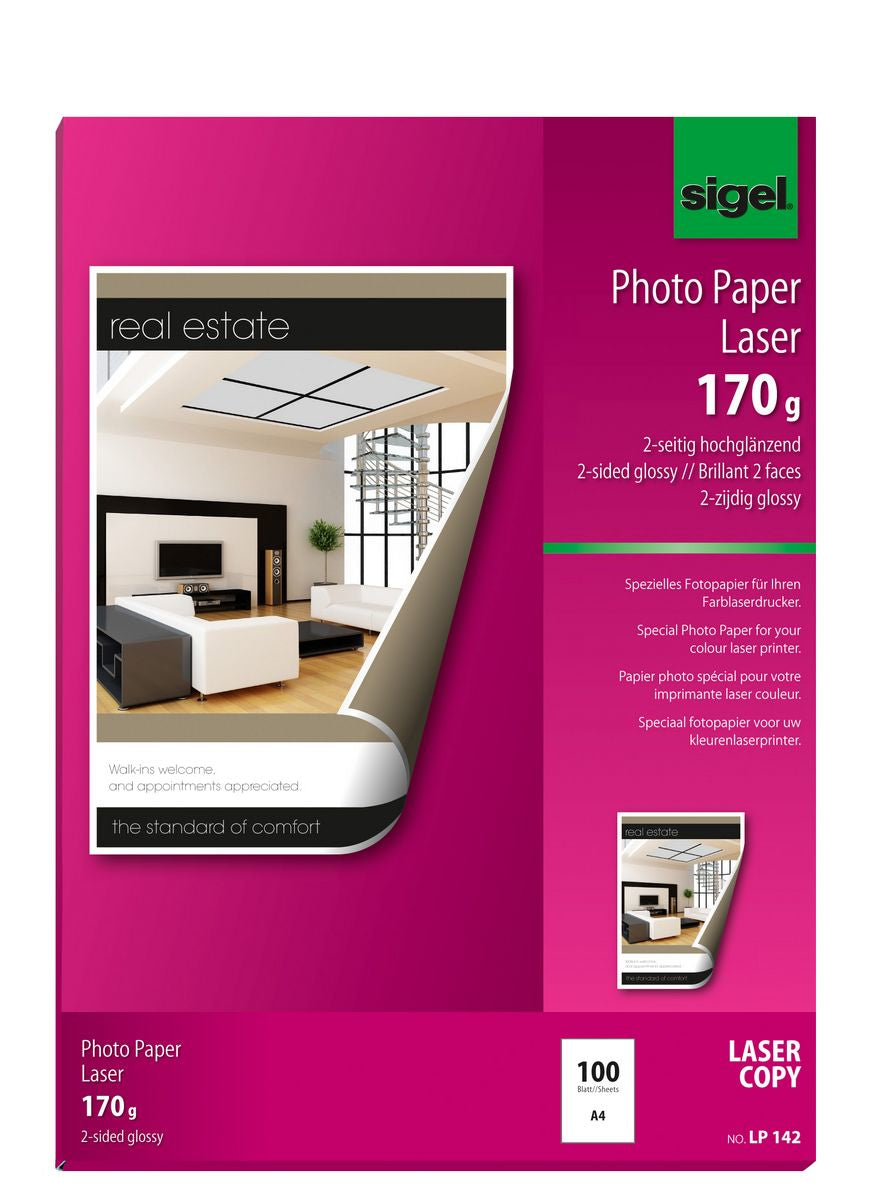 Sigel Fotopapier – glänzend, A4, 170 g/m², 100 Blatt, für Laser