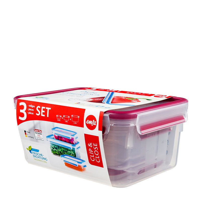 EMSA Vorratsdose 3er-Set, 550 ml/1 l/2,3 l, 16,7 × 22,6 × 9,9 cm, Kunststoff (TPE), transparent/blau