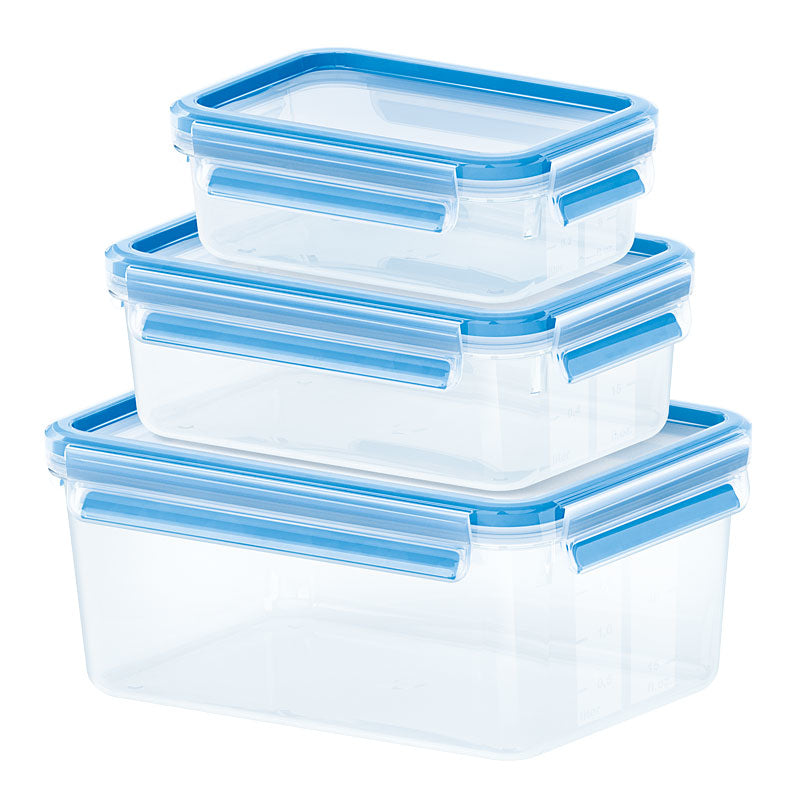 EMSA Vorratsdose 3er-Set, 550 ml/1 l/2,3 l, 16,7 × 22,6 × 9,9 cm, Kunststoff (TPE), transparent/blau